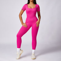 Women's Tight Seamless Back One-piece High-strength Thread Short-sleeved Fitness Sports Jumpsuit