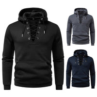 Men's Zipper Design Casual Hooded Drawstring Sweatshirt
