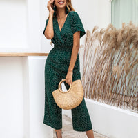 Women's Elastic Waist Loose Casual Printed Cropped Jumpsuit