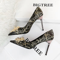 Women's High Heel Pointed Toe Pearl Flower Rhinestone Shoes