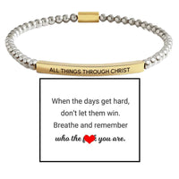4mm Gold Bead Bracelet With Stainless Steel Curved Tube And Laser Engraving