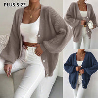 Women's Solid Color Loose-fitting Large Size Knitted Cardigan Sweater