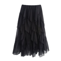 European And American-style Summer Womens Mid-length Ruffled Hem Skirt