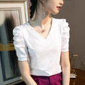 Retro Pleated Puff Sleeve Top For Women