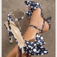 Elegant High-end Silk Heels With A Delicate Polka-dot Pattern And A Refined Bowsoft Graceful And Utterly Sophisticated