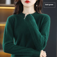 Round Neck Loose Solid Color Mink Sweater Pullover Base Woolen Sweater
