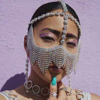 Time Party Short Hanging Beard Face Mask, New Personality Diamond-encrusted Tassel Finish