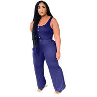Button Panel Casual Sleeveless Wide Leg Oversized Loose Jumpsuit