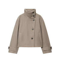 Women's Loose Casual Minimalist Long Sleeve Button-up Stand Collar Jacket