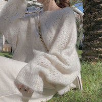 Laid-back Versatile Loose-fitting Openwork Knit Topultrathin