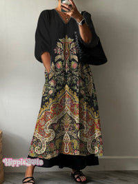 Womens Casual Printed V-Neck Midi Dress