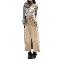 Womens Denim Skirt With Slit And Panel Design