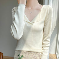 French Retro Half V-neck Knitted Bottoming Shirt For Women Slim Fit Slimming