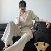 Breathable Shirt And Versatile Wide-Leg Pants Two-Piece Set For Women