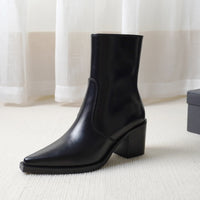 Autumn And Winter Genuine Leather Chunky Heel Martin Boots Ankle Boots