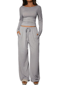 Womens Slim-Fit Long-Sleeve Wide-Leg Pants Suit
