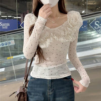 Slim-fit Polka-dot Lace All-match Long-sleeve Shirt