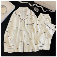 Notch-collar Cloud-pattern Cotton Long-sleeve Loungewear Set