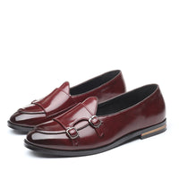 British Pea Shoes Fashion Belt Double Button Small Leather Shoes