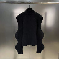 Autumn And Winter Stand Collar Irregular Corrugated Long Sleeve Zipper Jacket