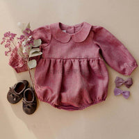 Collar Lapel Long-sleeved Cotton And Linen Pure Plain Romper