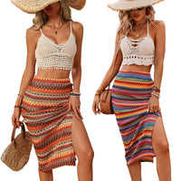Bohemian Stretch Knit Jacquard Vacation-style Slit Skirt