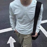 Cotton Henry Collar Embroidered Light Luxury Long-sleeved T-shirt Men And Women Same Style Top