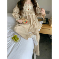 Loose, Breathable Cotton-linen Plaid Long-sleeve Loungewear Set For Indoor And Outdoor Wear