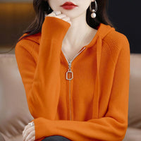 Womens Loose-Fit Zip-Up Hooded Outer Sweater