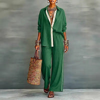 Contrast-color Casual Solid-color Loose Pants Two-piece Set