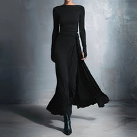 Solid Color Elegant Wrap Long Dress With Bow Detail