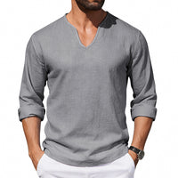 Men's V-Neck Plus-Size Long-Sleeve T-Shirt