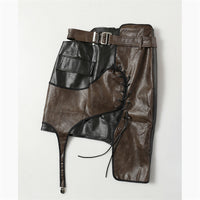 Leather Coat With Rope Suit Skirt