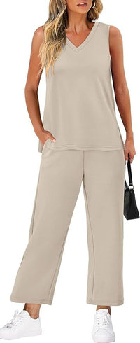 V-neck Vest And Casual Pants Set
