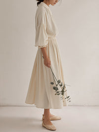 Fall Double-layer Gauze Loungewear Suit Lantern Sleeve Niche Design Cotton Loose Shirt Skirt Women's Clothing