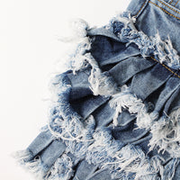 New Fashion Temperament Sexy One Buckle Fringed Ears High Waist Denim Shorts Women