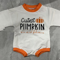Halloween Alphabet Pumpkin Print Crew Neck Long Sleeve Romper