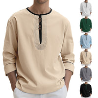 Men's Solid Color Linen Loose Casual Sport Long Sleeve