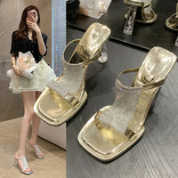 Summer Square Toe Rhinestone Super High Heel Fashion Sandals