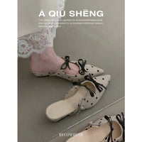 Women's Closed Toe Mules, Sweet Pointed Toe Bow Polka Dot Wedge Slippers 2026 New Elegant Casual Shoes