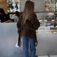 Retro Brown Lace-Up Suede Jacket For Women