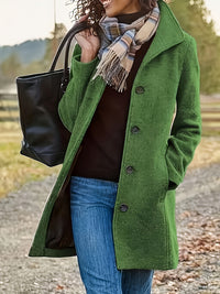 Ladies New Woolen Mid-length Multi-grain Buckle Cardigan Coat