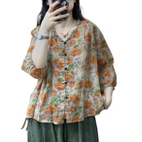 Wooden Ear Cotton And Linen Shirt Casual Collar Top