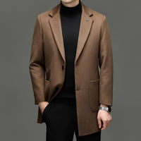 Men's Suit Single-breasted Suit Collar Thickened Business High-end Solid Color Wool Overcoat