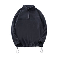 New Loose Drawstring Fleece-lined Half Zipper Sweater