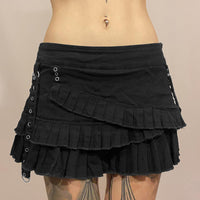 Metal Buckle Irregular Pleated Denim Skirt