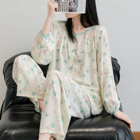 Womens Loose-Fit Long-Sleeve Long-Pants Printed Loungewear Set