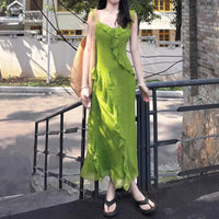 Floral Ruffle Trimmed V Neck Slip Dress For Women
