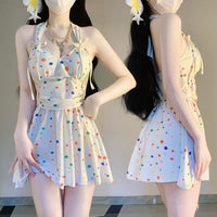 Polka Dot Sexy WaistCinching Halter Womens One Piece Swimsuit