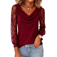 Womens Lace-Panel Cropped-Sleeve Boat-Neck T-Shirt